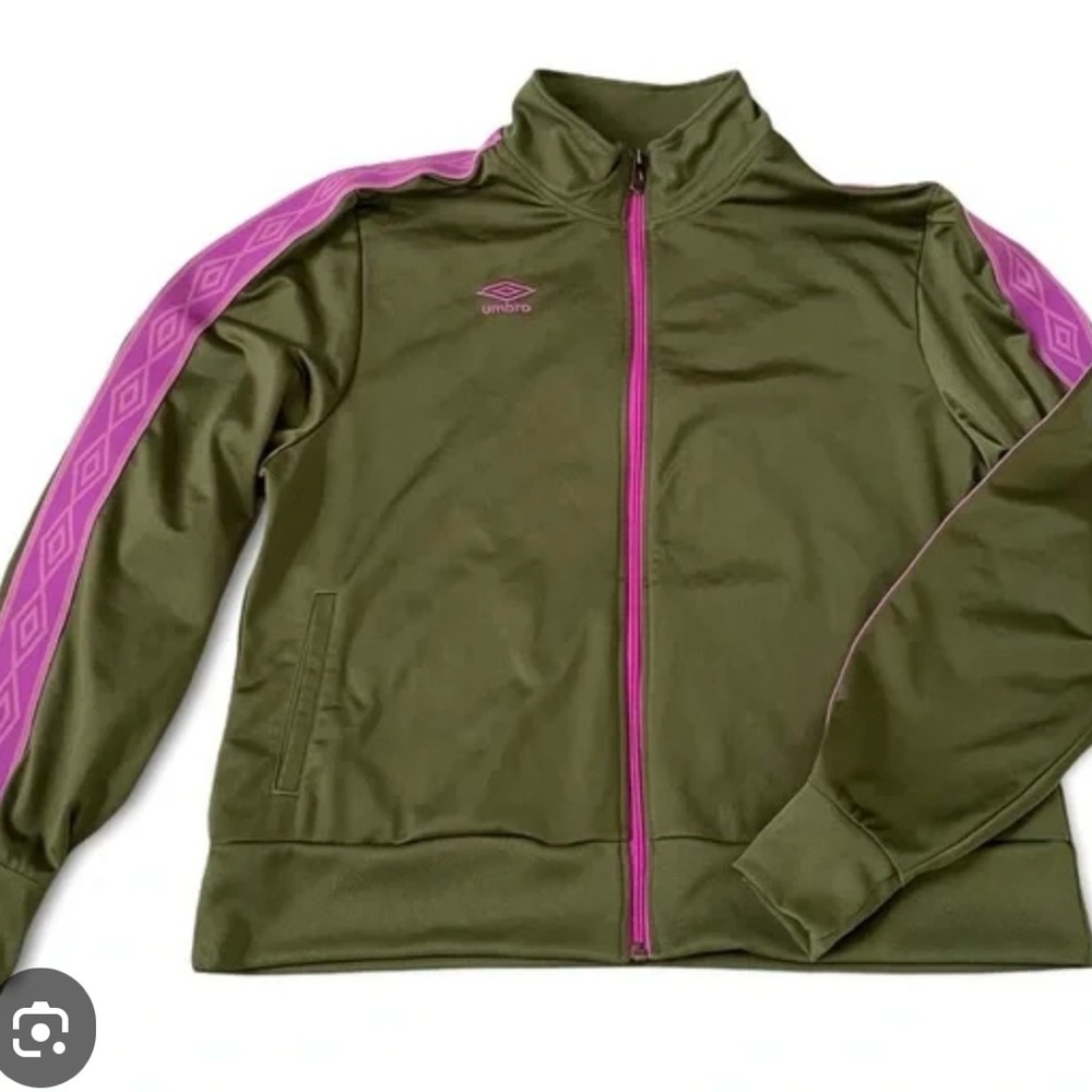 Umbro soccer Olive Green track women’s Jacket with pink Accents size L